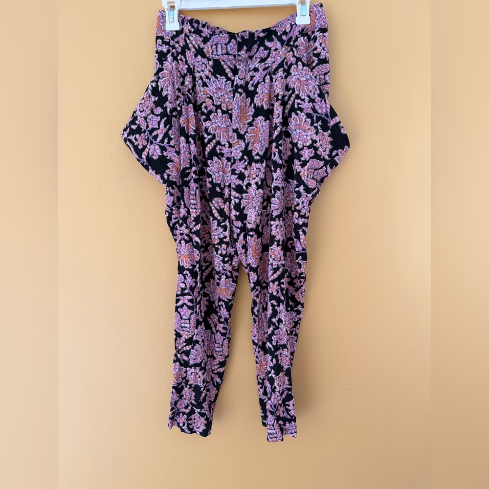 Free People Olympia print harem accordion style pants, purple combo, size S, EUC